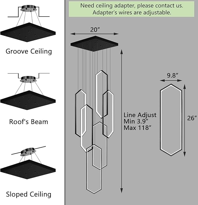 6-Rings Chandelier Modern, Dimmable Flush Mount High Ceiling Chandeliers - Image 3