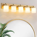 5 Light Modern Bathroom Light Fixtures Over Mirror, Brass Finish Vanity Lights by BRKNIT