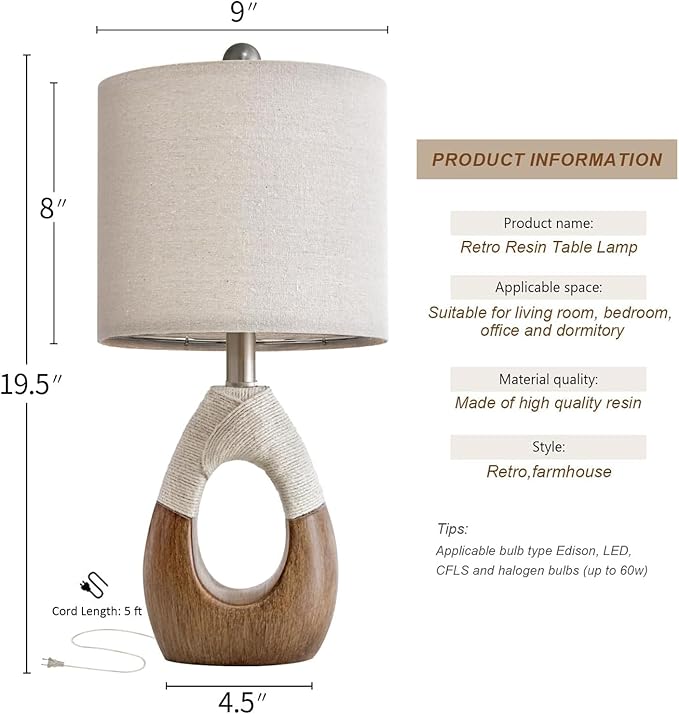 OYEARS Boho Table Lamps Bedroom Living Room Set 2, Suitable - Image 2
