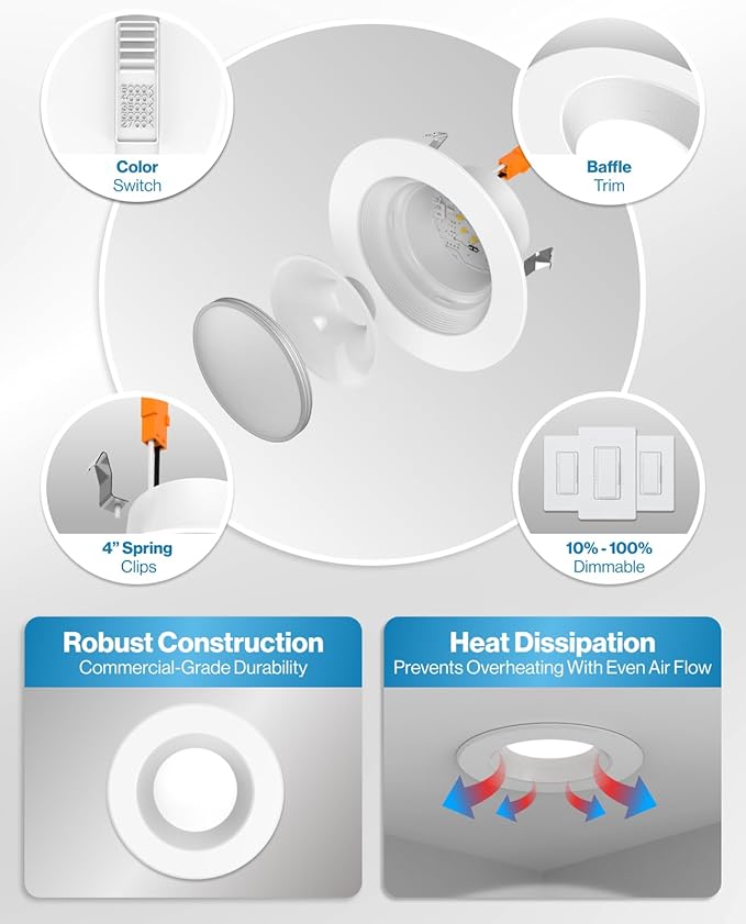 Sunco 24 Pack 4 Inch LED Recessed Lights, Retrofit Can Lighting, 660 LM - Image 6