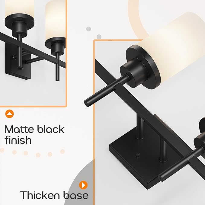 Wall Light Fixtures 4-Light Over Mirror, Matte Black Vanity Lights - Image 7