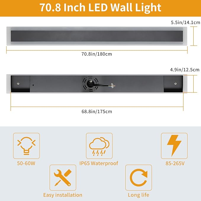 Upgrade Widened 2 Pack LED Outdoor Wall Lights, 71inch Modern Lighting Fixture - Image 3