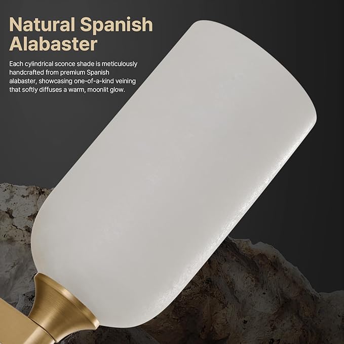 Vintage Alabaster Brass Wall Sconce: Set of 2 Antique Spanish Natural Marble - Image 2