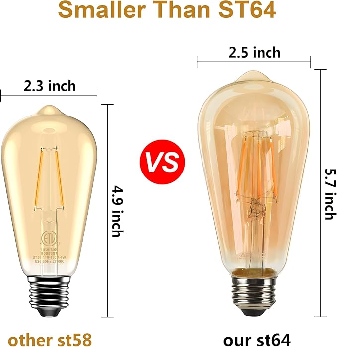 ASOKO ST58 Antique LED Filament Light Bulbs, LED Dimmable Edison Light Bulbs 4W - Image 3