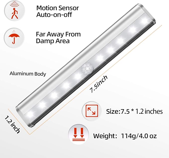 6 Pack LED Motion Sensor Lights, 10 LED Closet Battery Operated Lights - Image 7