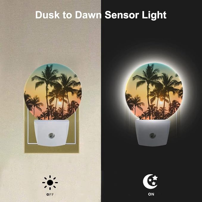 EKOBLA Palm Tree Night Lights Plug into Wall Beach Sunset Plug-in Nightlights - Image 2