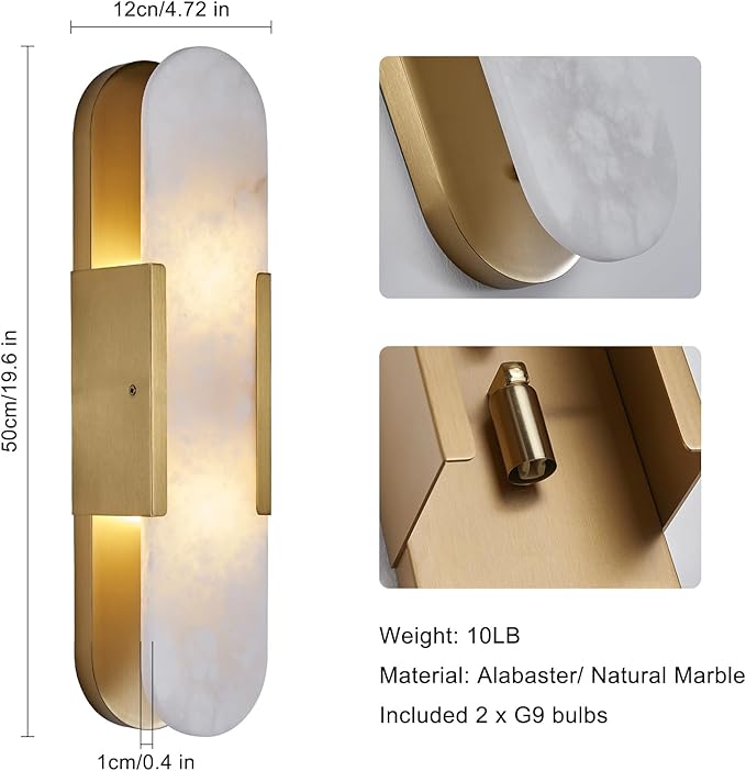 19.7" L Alabaster Wall Sconces Set of 2, Wall Lights Fixtures Morden Bathroom - Image 3