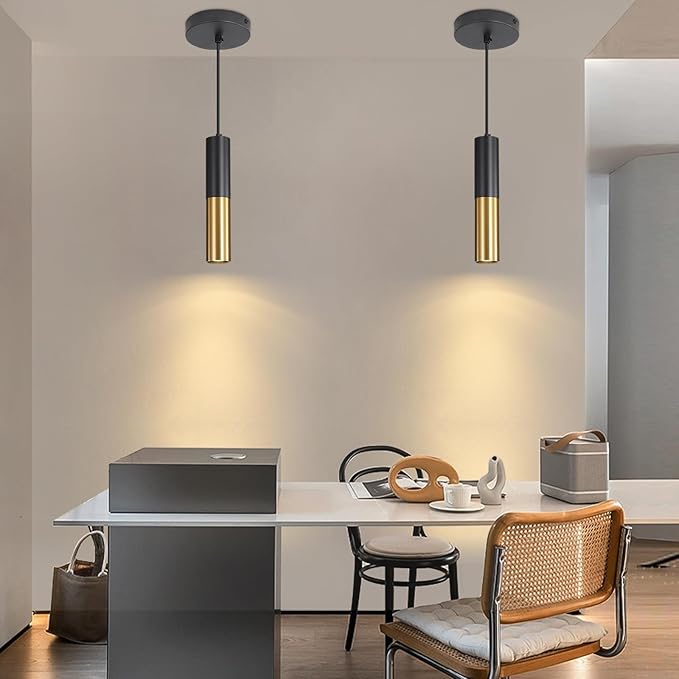 2 Pack Modern Black and Gold LED Pendant Lights, Minimalist Linear Hanging Light - Image 8
