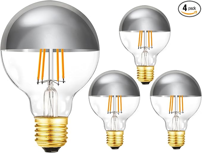 Leools Half Chrome Light Bulb 6W Dimmable LED Edison Bulb G80/G25 Globe Shape by LEOOLS