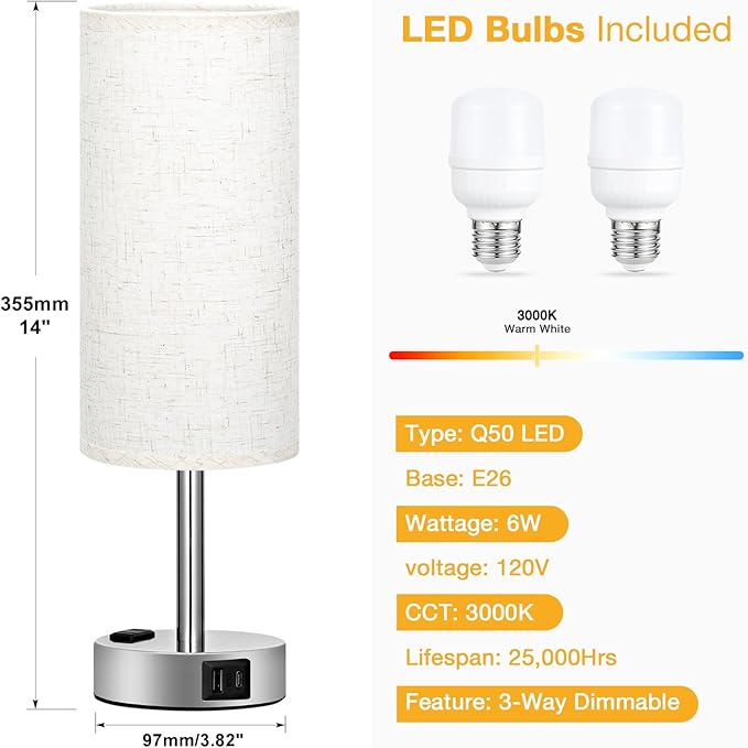 Light Beige Touch Nightstand Lamps Set of 2-3 Way Dimmable Bedside Table Lamps - Image 4