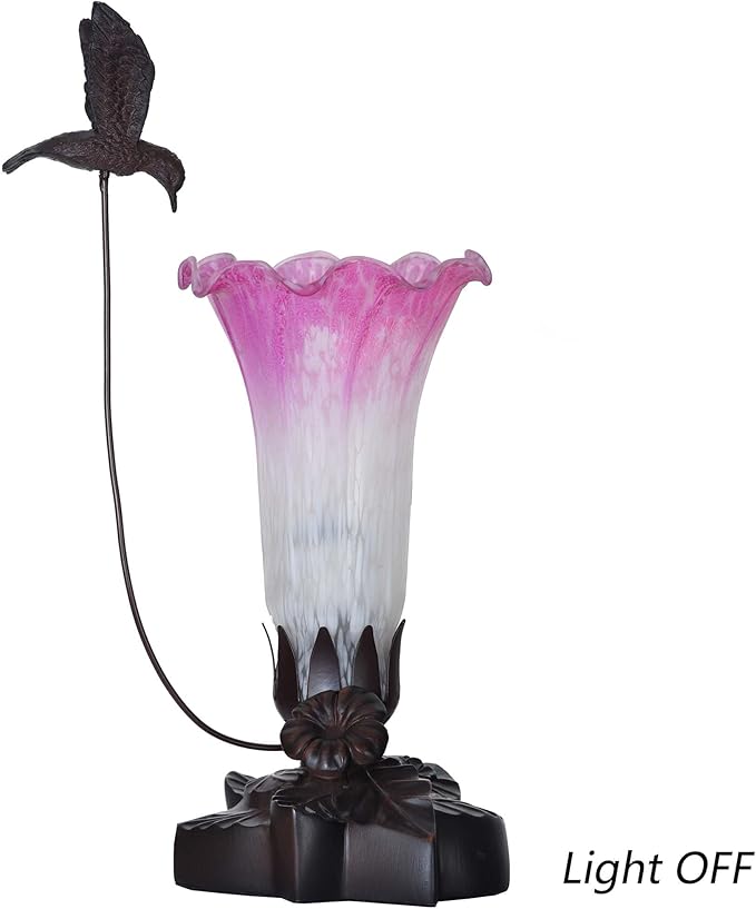 Bieye LL03 Hummingbird Flying Over Lily Flower Blown Glass Table Lamp - Image 4