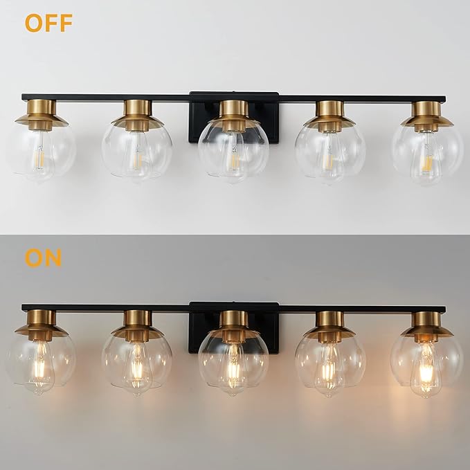 PAZALA Black Gold Bathroom Light Fixtures Over Mirror 5-Lights Vanity Light - Image 6