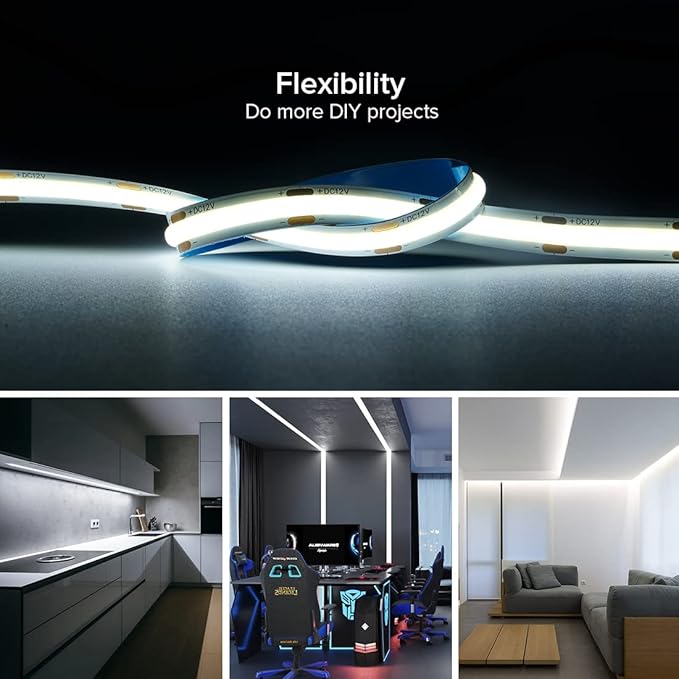 16.4FT DC12V COB LED Strip 6000K Cool White 480LEDs Flexible High Density - Image 2
