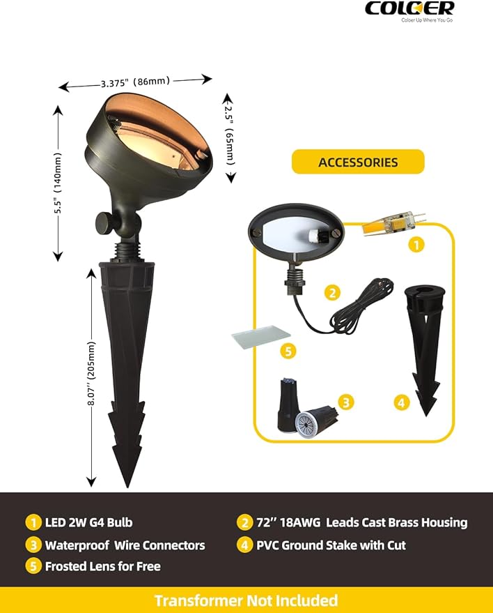 COLOER Die-cast Brass LED Landscape Flood Lights Outdoor 6-Pack - Image 4