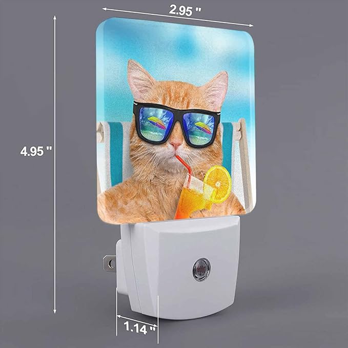 LED Night Light, Funny Cat Sunglasses Relaxing Vacation On Blue Sea LED Night - Image 2