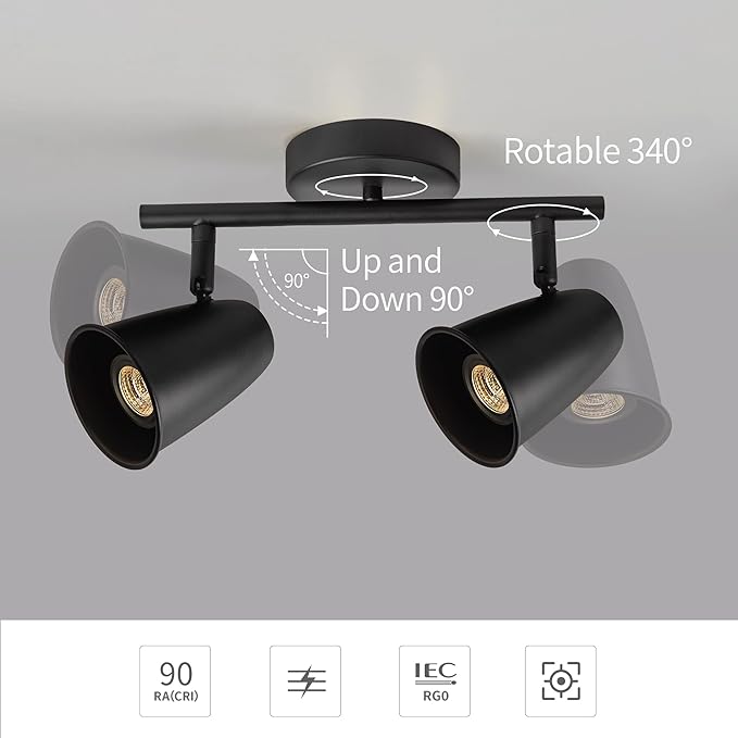Aisilan LED 2-Light Track Lighting Fixtures Ceiling, Matte Black GU10 Track - Image 2