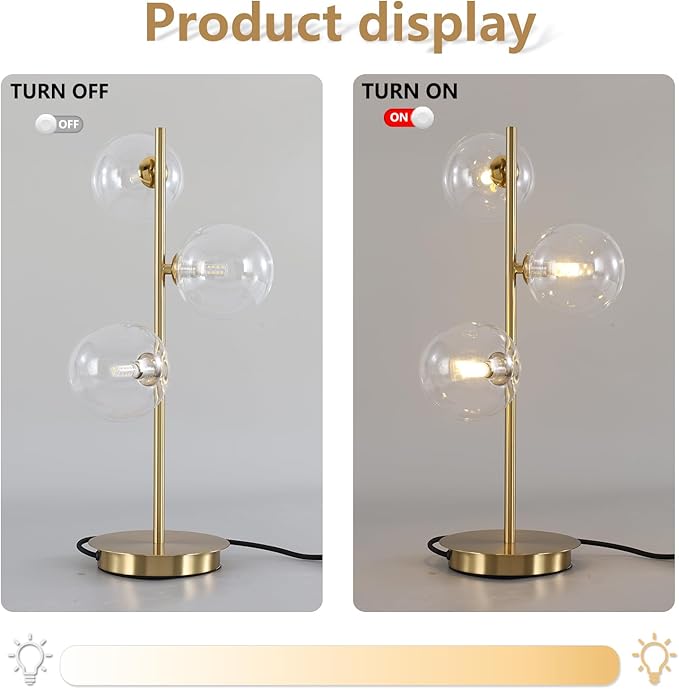 Mid Century Globe Table Lamp, Modern 3 Lights Gold Desk Lamp, Contemporary - Image 3