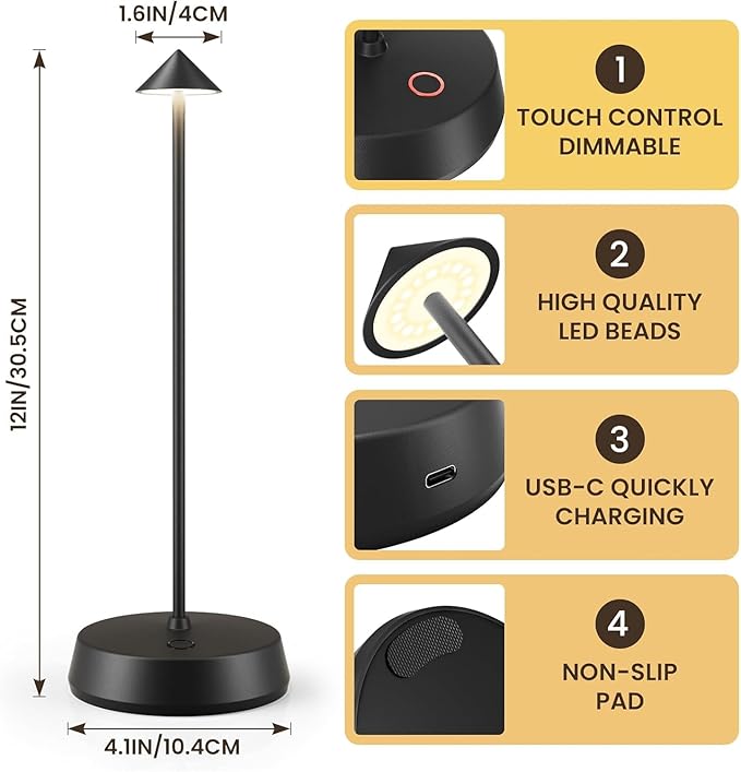 Cordless Table Lamp Rechargeable LED Battery Operated 6000mAh Touch Dimmable - Image 7
