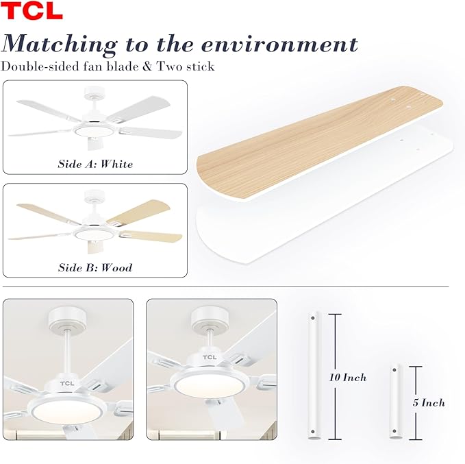 TCL Ceiling Fans with Lights, 52 Inch Ceiling Fan with Light and Remote Control - Image 8