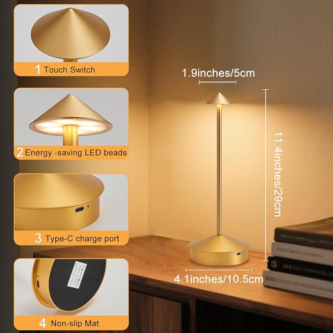 EJQ Cordless Table Lamp, Portable LED Table Light, Rechargeable 6000mAh Battery - Image 6