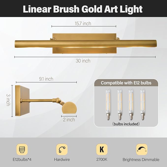 Art Picture Frame Wall Light: 30" Glod Antique Swing Arm Artwork Paintings - Image 3