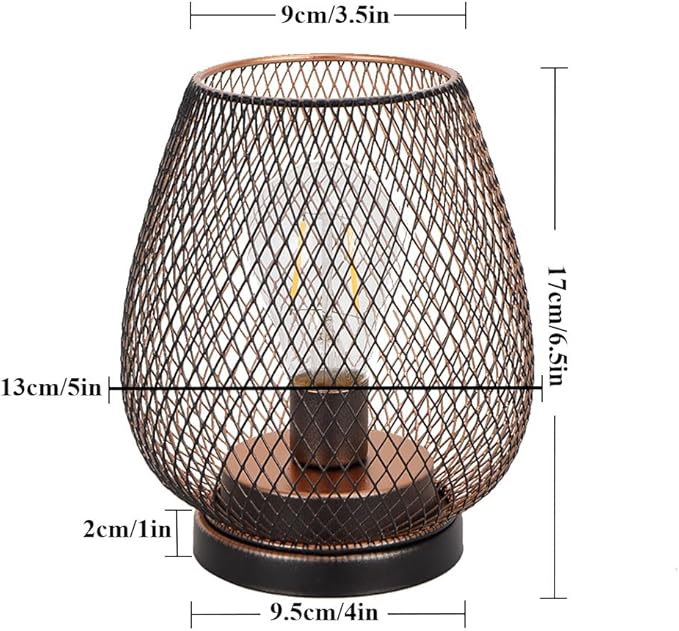 TRIROCKS Set of 2 Battery Operated Lamp LED Table Lantern, Metal Cage Cordless - Image 3
