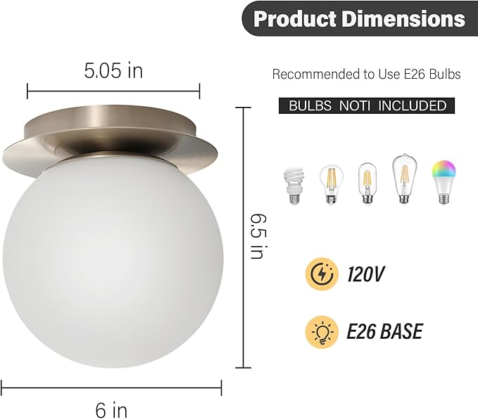 Modern Glass Globe Wall Sconce: Brushed Nickel Single Light - Image 3