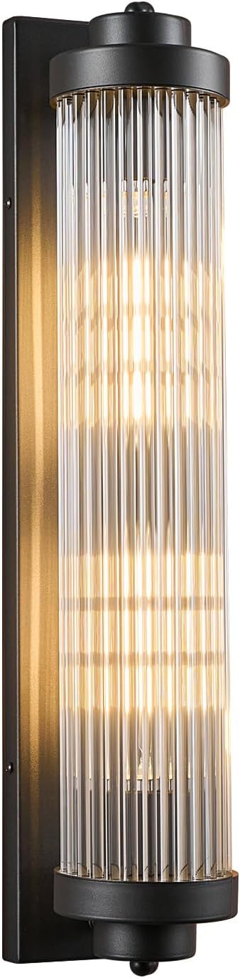 Black Wall Sconces with Crystal Glass Strip Bathroom Sconces 2 Light E12 Base by FDPBY