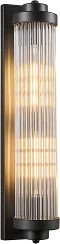 Black Wall Sconces with Crystal Glass Strip Bathroom Sconces 2 Light E12 Base by FDPBY