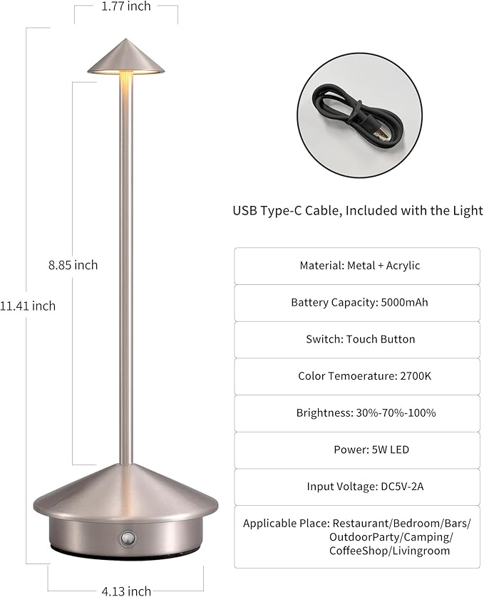 Modern Cordless Table Lamp Set of 2, Portable LED Desk Lamps, 5000mAh - Image 5