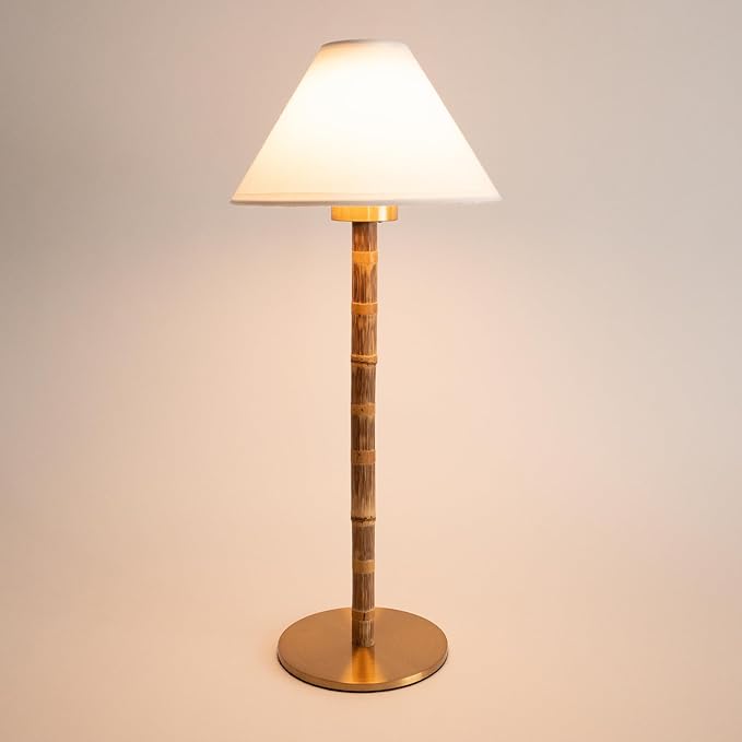 Bamboo Cordless LED Table Lamp – Rechargeable 24-Hour Battery, Dimmable Warm by LUXELYKOS