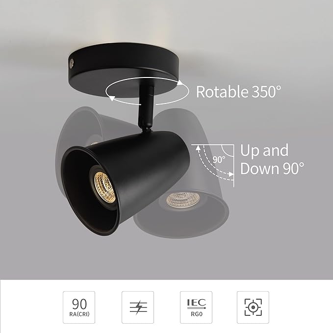 Aisilan LED Ceiling Spotlight, Adjustable GU10 Surface Mount Light, Matte Black - Image 3