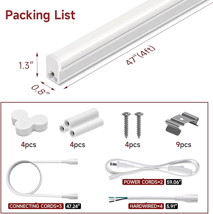 4 Pack T5 LED Shop Light, 5000K 2200LM, Linkable Utility Fixture - Image 5