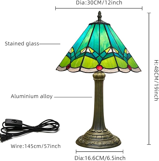 Green Tiffany Lamp Retro Rural Style Farmhouse Teal Bedroom Bedside Reading - Image 4