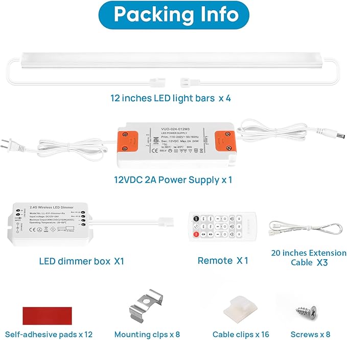 Litever Under Cabinet Lighting Kit. Slim. Super Bright. 21W. Dimmable. Remote - Image 3
