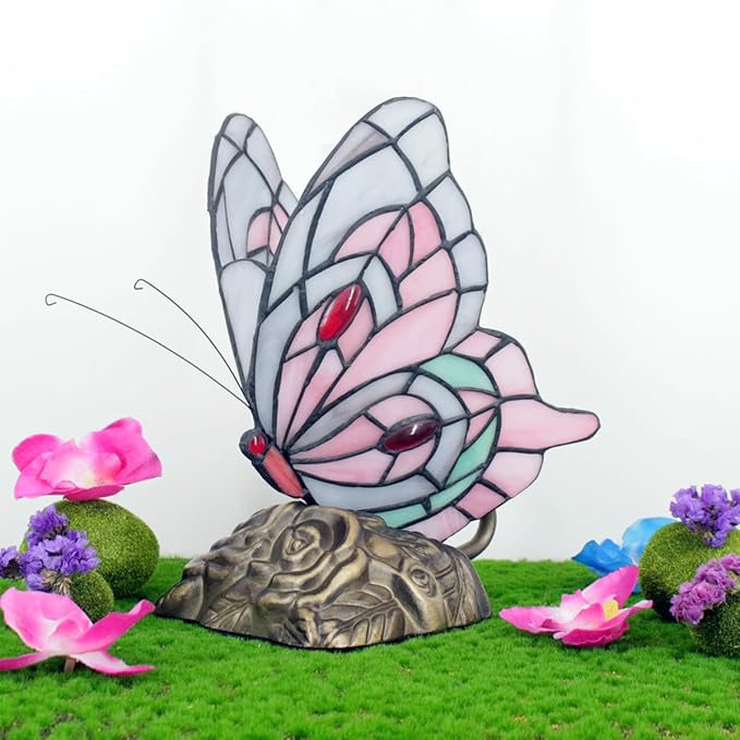 Small Tiffany Table lamp Stained Glass Butterfly Desk Lamp 7X5X9.8 Inch Accent - Image 4