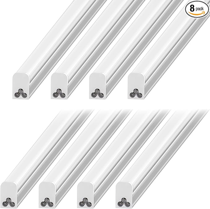 8 Pack T5 LED Shop Light, 5000K 1800LM, Linkable Utility Fixture by VShapeLED