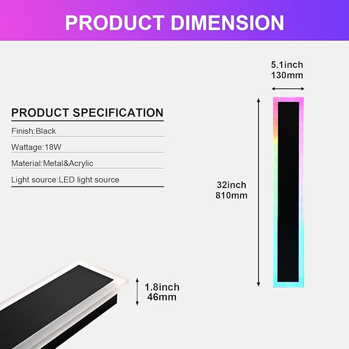 Modern Outdoor Wall Light, 2 Pack RGB Led Wall Lights Fixture, 32 inch Wall - Image 7