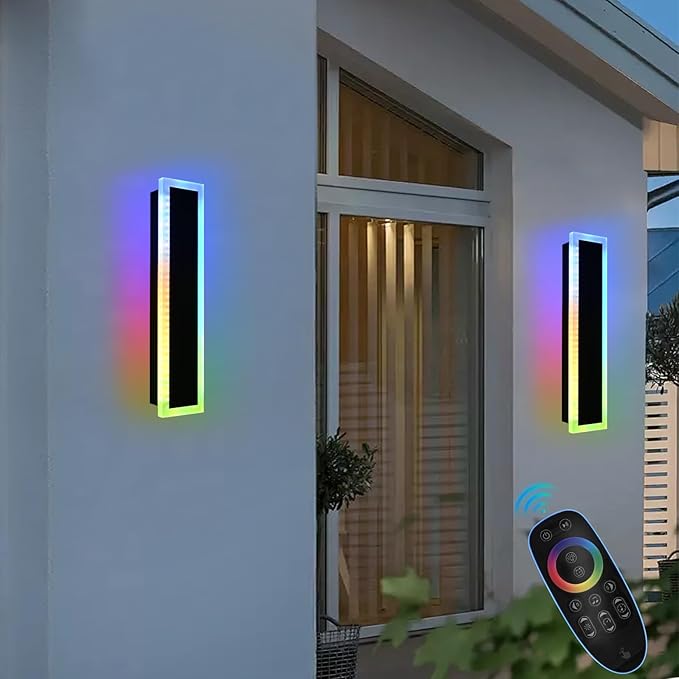 2 Pack RGB LED Outdoor Long Wall Lights, 24 inch Modern Outdoor Light Fixture by QueeuQLighting