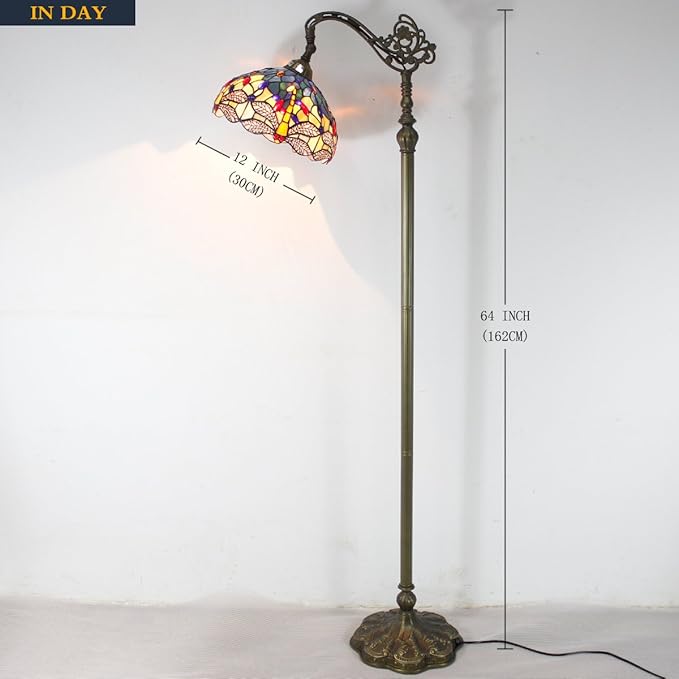 WERFACTORY Tiffany Floor Lamp Sea Blue Yellow Stained Glass Dragonfly Arch Lamp - Image 7