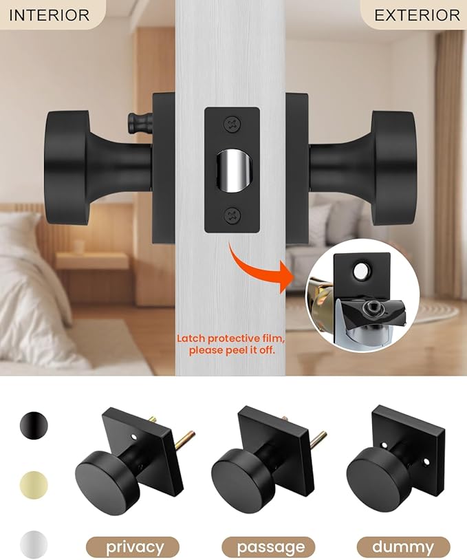 Haidms Matte Black Door Knobs Interior Privacy, Heavy Duty Square Black - Image 4