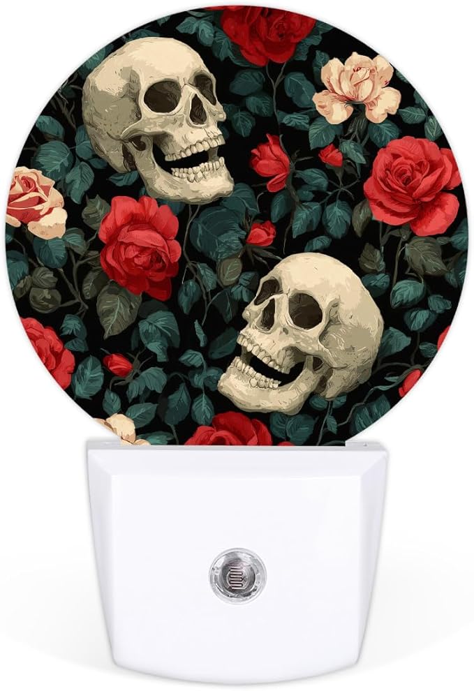 Round Night Lights Rose Floral Skull LED Nightlight Plug in Dust to Dawn Auto - Image 2