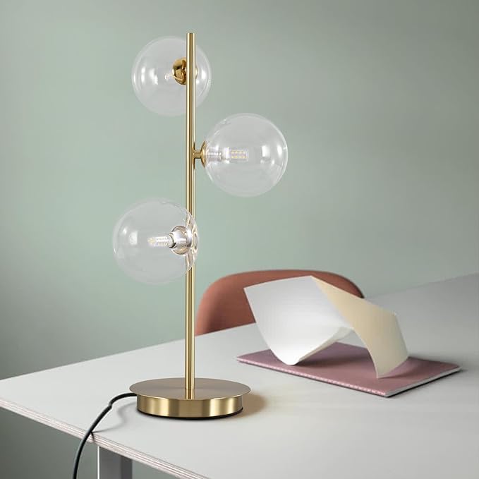 Mid Century Globe Table Lamp, Modern 3 Lights Gold Desk Lamp, Contemporary - Image 8