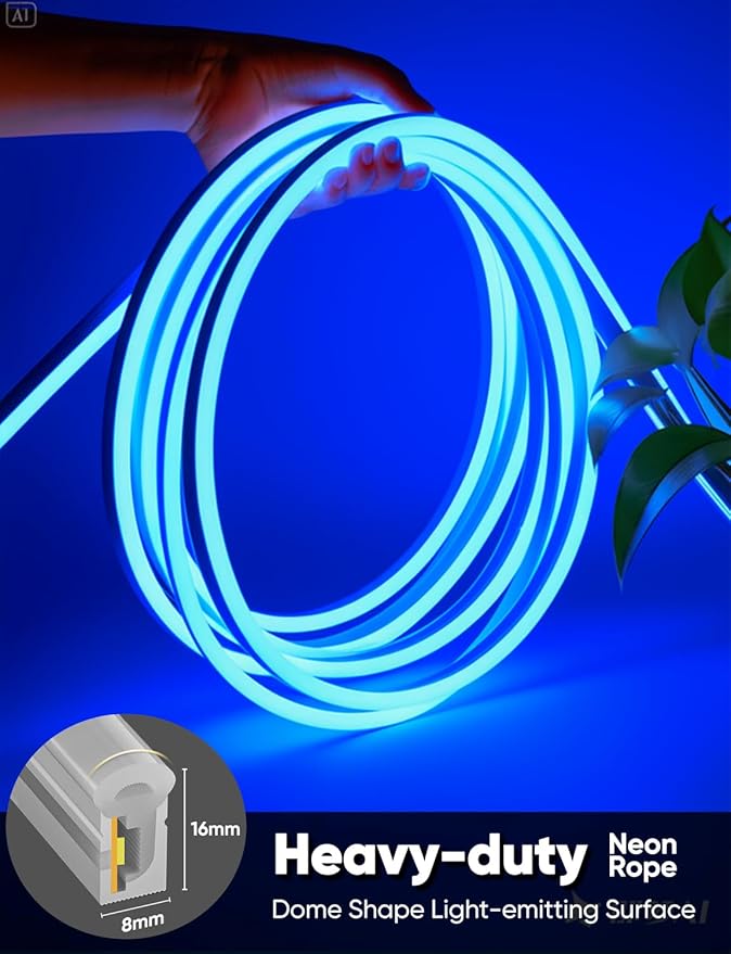 16FT Blue LED Neon Rope Lights, AC 110-120V Flexible Neon Strip Outdoor - Image 2