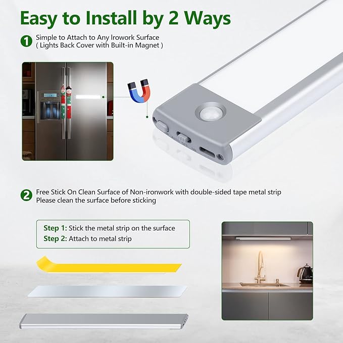 HIBOITEC Under Cabinet Lighting Motion Sensor Lights Indoor, 3 Color - Image 6