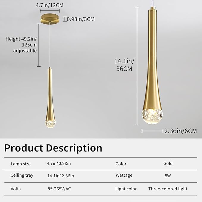 2 Pack Modern Gold LED Pendant Light, Kitchen Island Ceiling Hanging Lights - Image 3