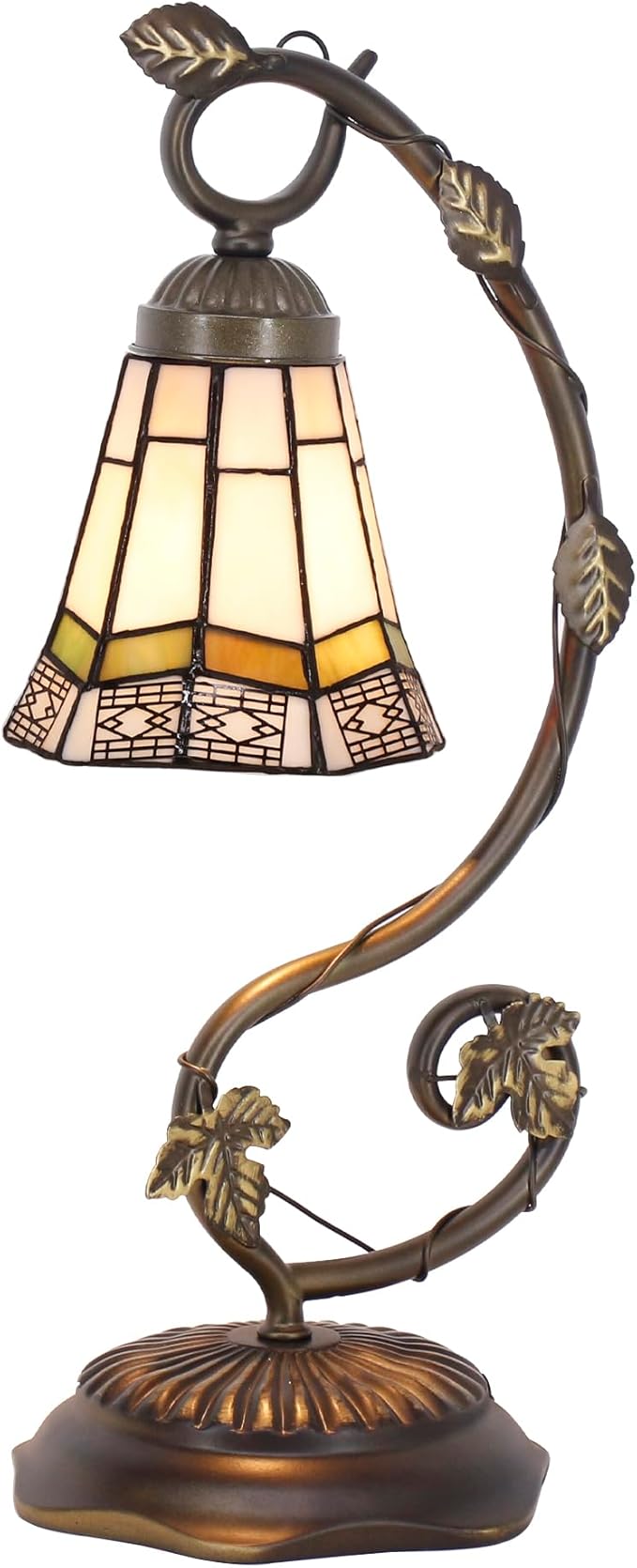 Tiffany Lamp Stained Glass Desk Reading Bedside Light, Metal Leaf Table Lamp - Image 7