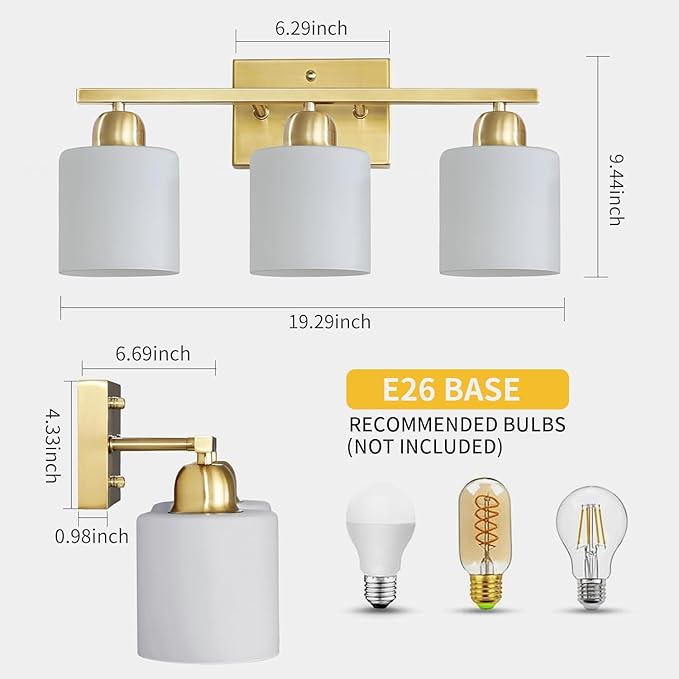 3 Light Gold Bathroom Light Fixtures, Modern Bathroom Vanity Lights - Image 2