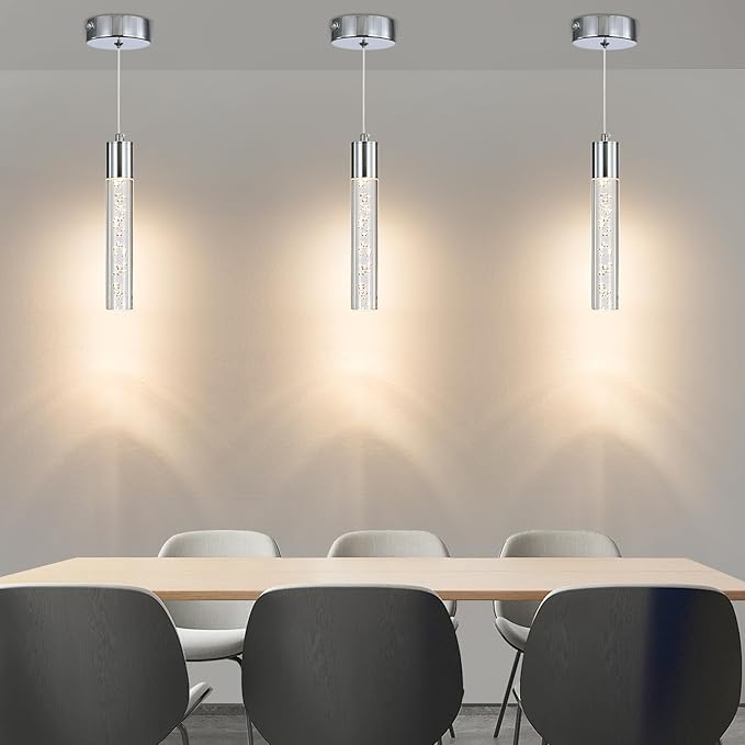 3 Pack Modern LED Pendant Light, Chrome Bubble Hanging Ceiling Lamp Fixture - Image 7