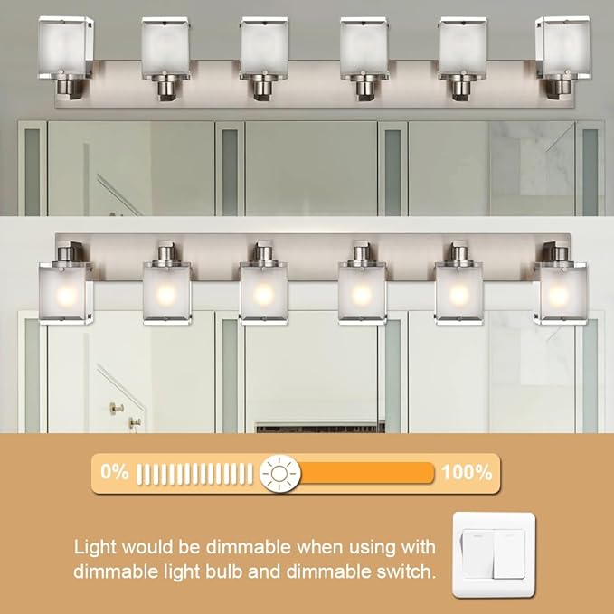 6-Lights Bathroom Vantiy Light Over Mirror, Modern Black Vanity Lighting - Image 5